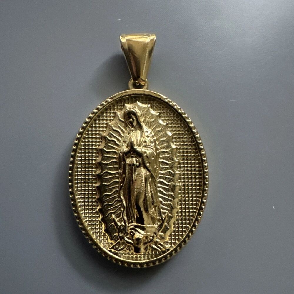 Gold Plated Virgin Mary Stainless Steel Pendant Jesus Christ 24 Inch Necklace